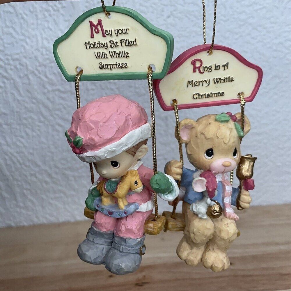 Precious Moments Tree Ornaments 1999 Swing Holiday Be Filled W/Whittle Surprises